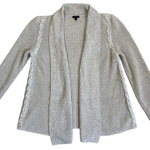 Talbots Sz XL Petite Oatmeal Marled Chunky Cable Knit Open Front Cardigan Cotton - Picture 14 of 16